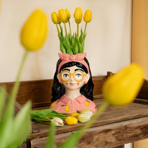 "Vase Vase Lady 'Kylie' ↑ 27 cm + 10x Real Touch Tulpen Gelb image"