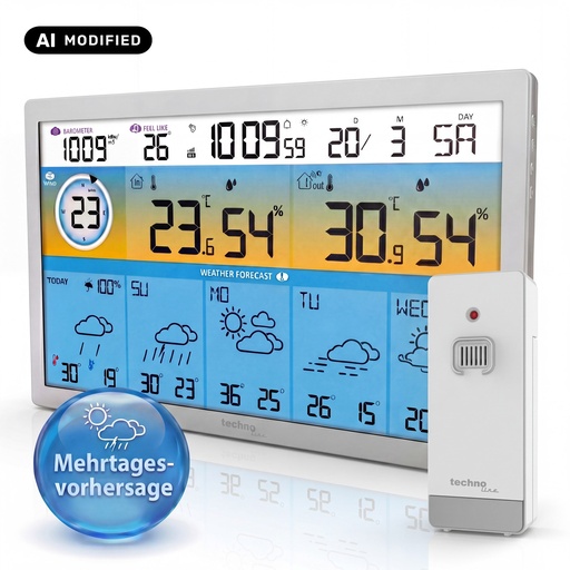 "WD2500 WLAN Wetterstation mit 4-Tage-Wettervorhersage – Außensensor, Farbdisplay, Temperatur & Luftfeuchtigkeit innen/außen, Regenwahrscheinlichkeit, Luftdruck, Wind, Funkuhr & App image"
