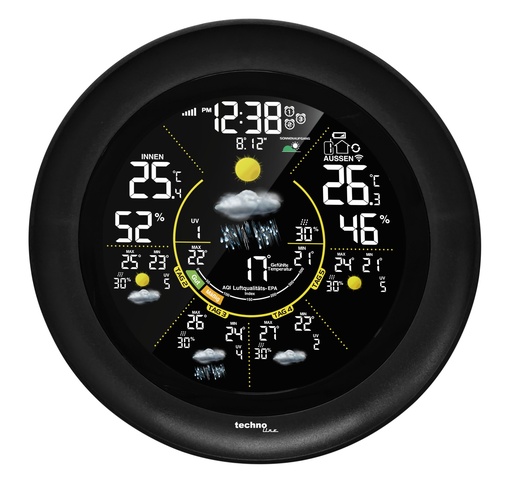 "WD3040 WLAN Wetterstation rund mit App (Tuya/Smart Life) – 4-Tage-Vorhersage, Außensensor, Temperatur, Luftfeuchtigkeit, Luftdruck, Luftqualität & UV-Index image"