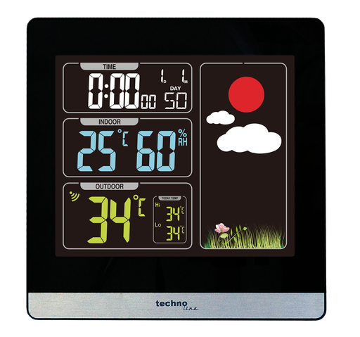 "WS6448 LED Funkwetterstation, farbiges Display, Innen- und Außentemperatur, Luftfeuchte, Wettervorhersage image"