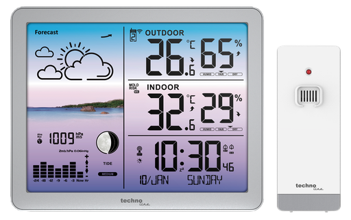 "WS6520 Wetterstation Funk mit Außensensor, Farbdisplay, DCF-Funkuhr, Innen-/Außentemperatur & Luftfeuchtigkeit, Wettervorhersage, Luftdruck, Mondphase, Frostalarm image"