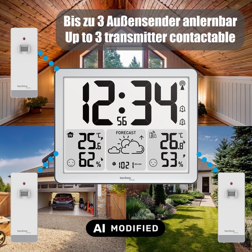 "WS6780 Funkwetterstation mit Außensensor, DCF Funkuhr, Wettervorhersage, Temperatur & Luftfeuchtigkeit innen/außen, Luftdruckanzeige, 2 Alarme, Hintergrundbeleuchtung image"