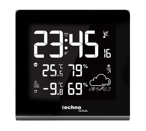 "WS9065 Wetterstation mit Funkuhr, Innen- u. Außentemperatur, Luftfeuchte, Wettervorhersage, Außensender, LED Farbdisplay, Netzteil, unterschiedliche Farbmodi und USB-Ladefunktion image"