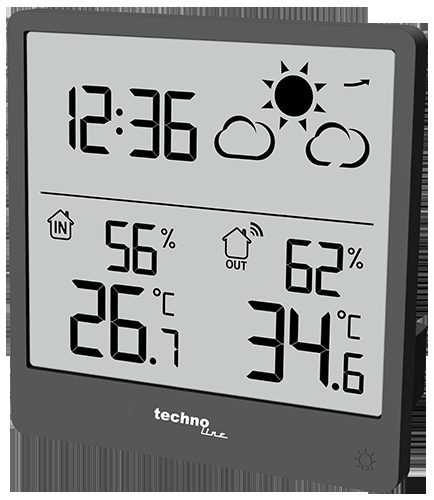 "WS9138 Wetterstation mit Außensensor – Innen- & Außentemperatur, Luftfeuchtigkeit, Wettervorhersage, Wettertrend, Min/Max-Speicher, Funkübertragung image"