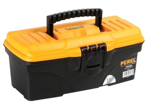 "Werkzeugkasten 7,1 Liter, kompakte Aufbewahrungsbox für Werkzeug mit herausnehmbarer Schale, Kunststoffverschluss, klappbarer Griff, schwarz orange 32 x 16,5 image"
