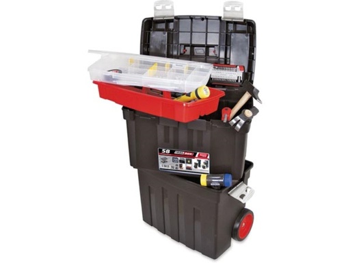 "Rollbarer Werkzeugkasten 85,8 l mit herausnehmbarer Ablage und Organizer-Box, Teleskopgriff, Metallverschlüssen und Rädern, großer mobiler Werkzeugkoffer image"