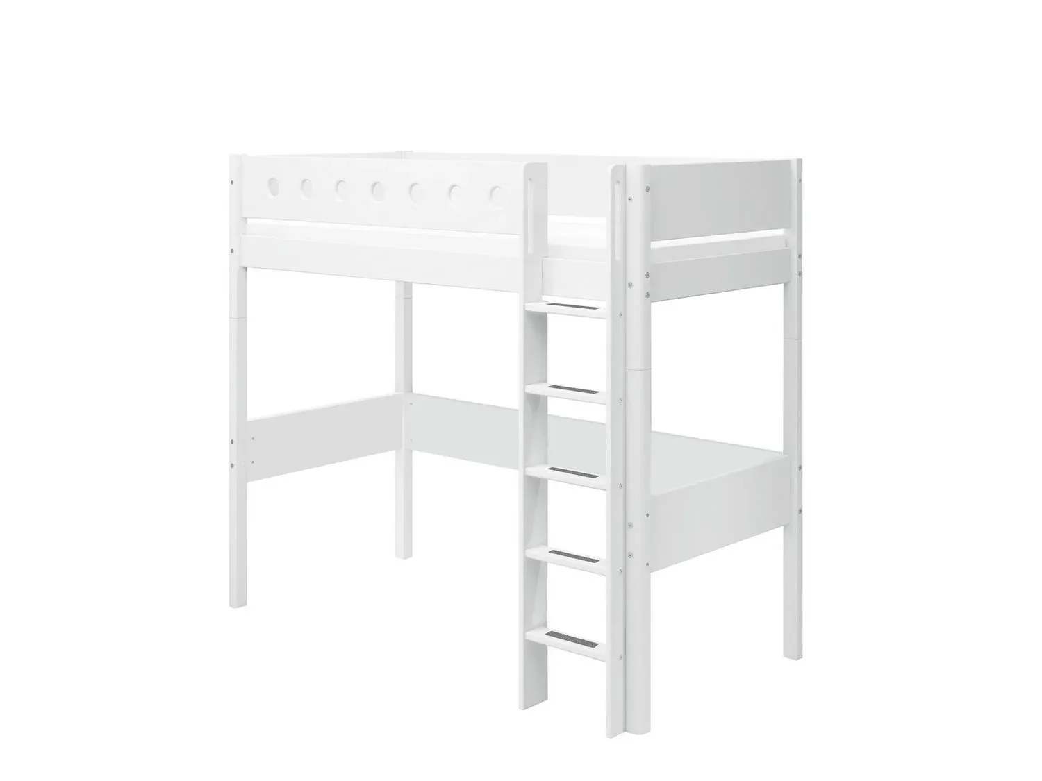 FLEXA Modulares Etagenbett, Hochbett, Halbhohes bett für Kinder - MDF und Kiefer, 90x200 cm, Mit Rutschfester Leiter, Farbe: weiss