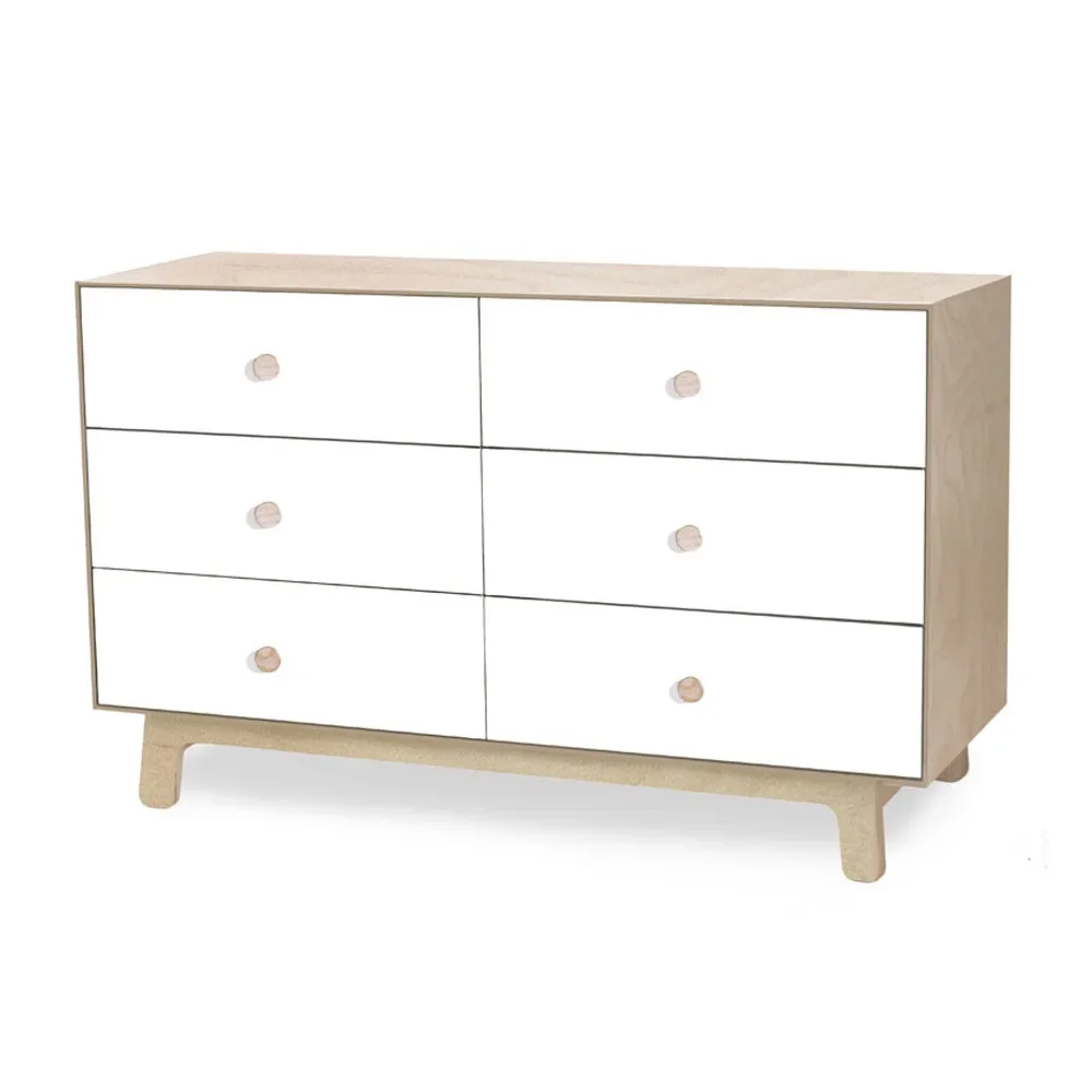 Oeuf Kommode Merlin 6 Schubkästen weiß/Birke Füße Sparrow, Farbe Füsse: Walnuss