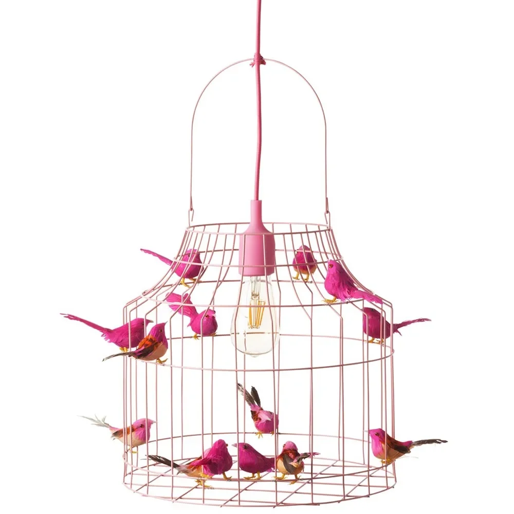 Dutch Dilight Pendellampe rosa Vögelchen rosa, Größe: mittel 52 x 35 cm