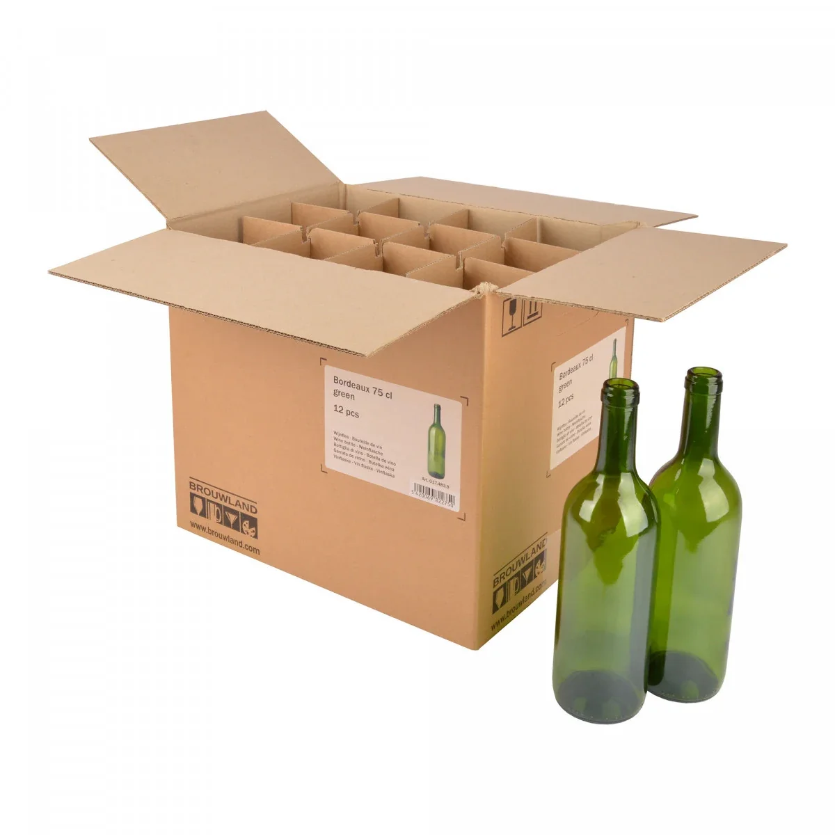12er Weinflaschen-Karton (Bordeaux 75 cl) - Stabile & umweltfreundliche Flaschenaufbewahrung, Farbe: grün