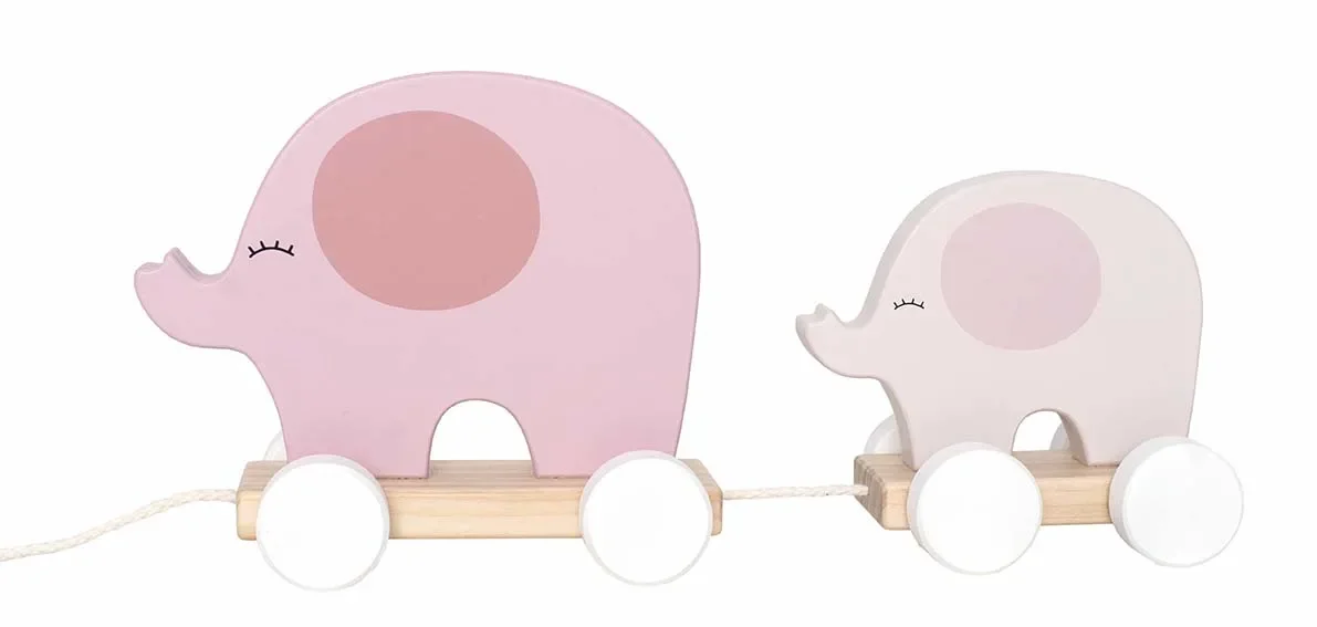 Jabadabado Kinderspielzeug, Nachziehtier - Elefant, Farbe: rosa
