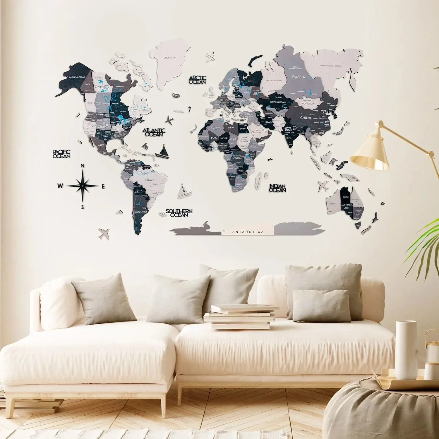 Weltkarte holz, Landkarte Welt, Weltkarte Wanddeko 3D - Enjoy The Wood, Nordik Prime, Weltkarte Größe: XL