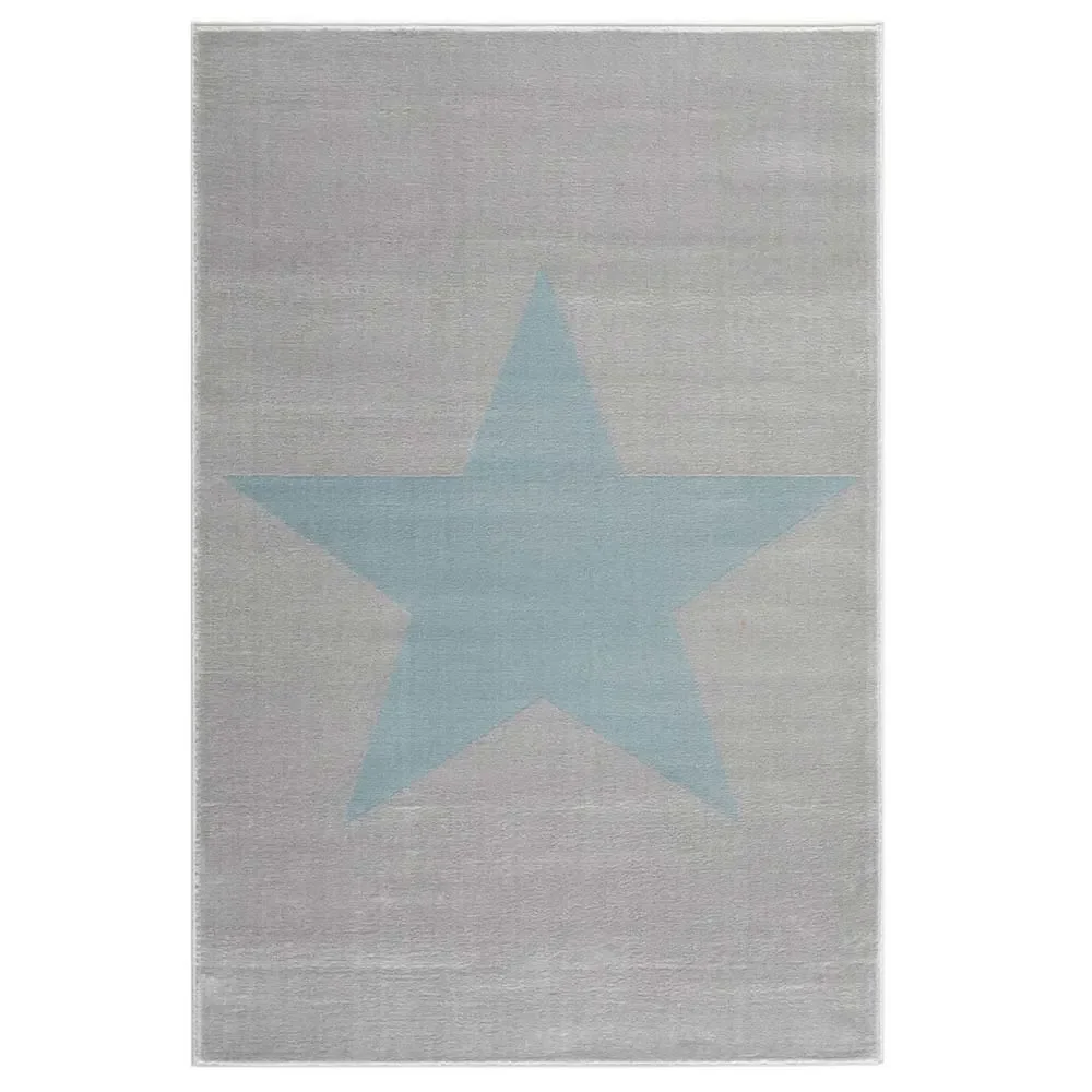 Livone Kinderteppich Stern blau auf grau, Teppichgrösse: 120 x 180 cm