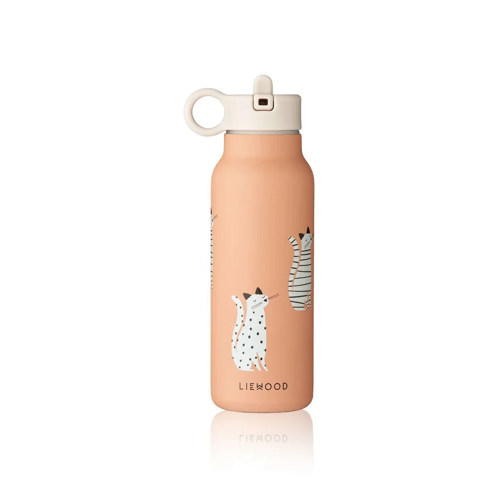 Liewood Kinder Wasserflasche, Trinkflasche Falk 350 ml - Recycelter Edelstahl, Isoliert, Auslaufsicher, Farbe: Katze / Toskana rosa