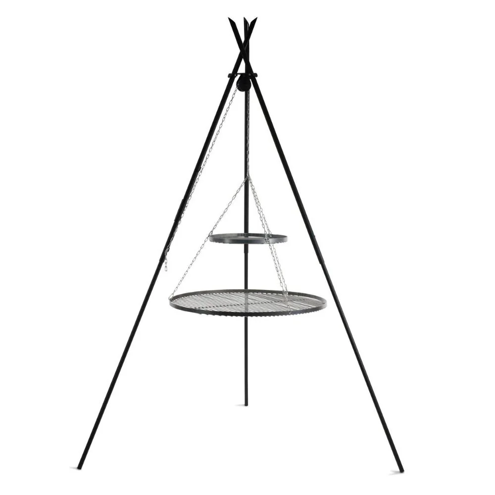 Schwenkgrill Dreibein, 210 cm, Doppelrost, Naturstahl, Gartengrill