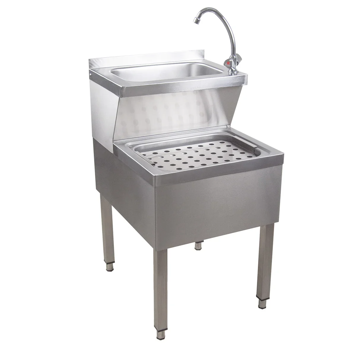 Ausgussbecken, Waschbecken - Edelstahl, mit Mischarmatur und Siphon, für Hygiene