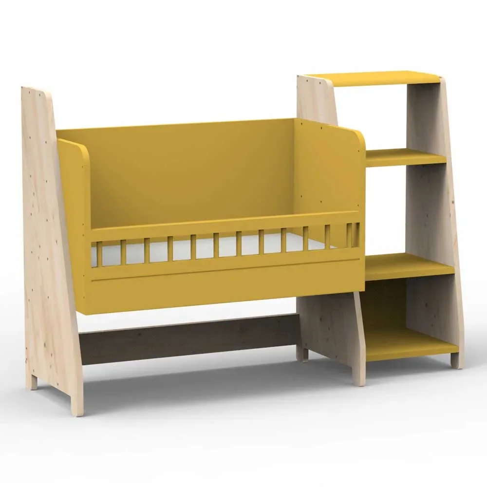 Mathy by Bols Asymetry Baby Beistellbett umbaubar zum Schreibtisch mit 1 Regal