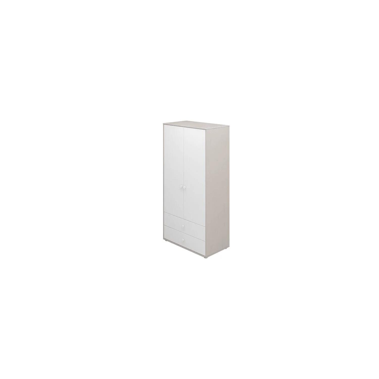 Flexa Kleiderschrank - Classic, mit 2 Türen und 2 Schubladen, 101,3x202,5 cm, Farbe: Grau gekalkt / Weiß / Weiß
