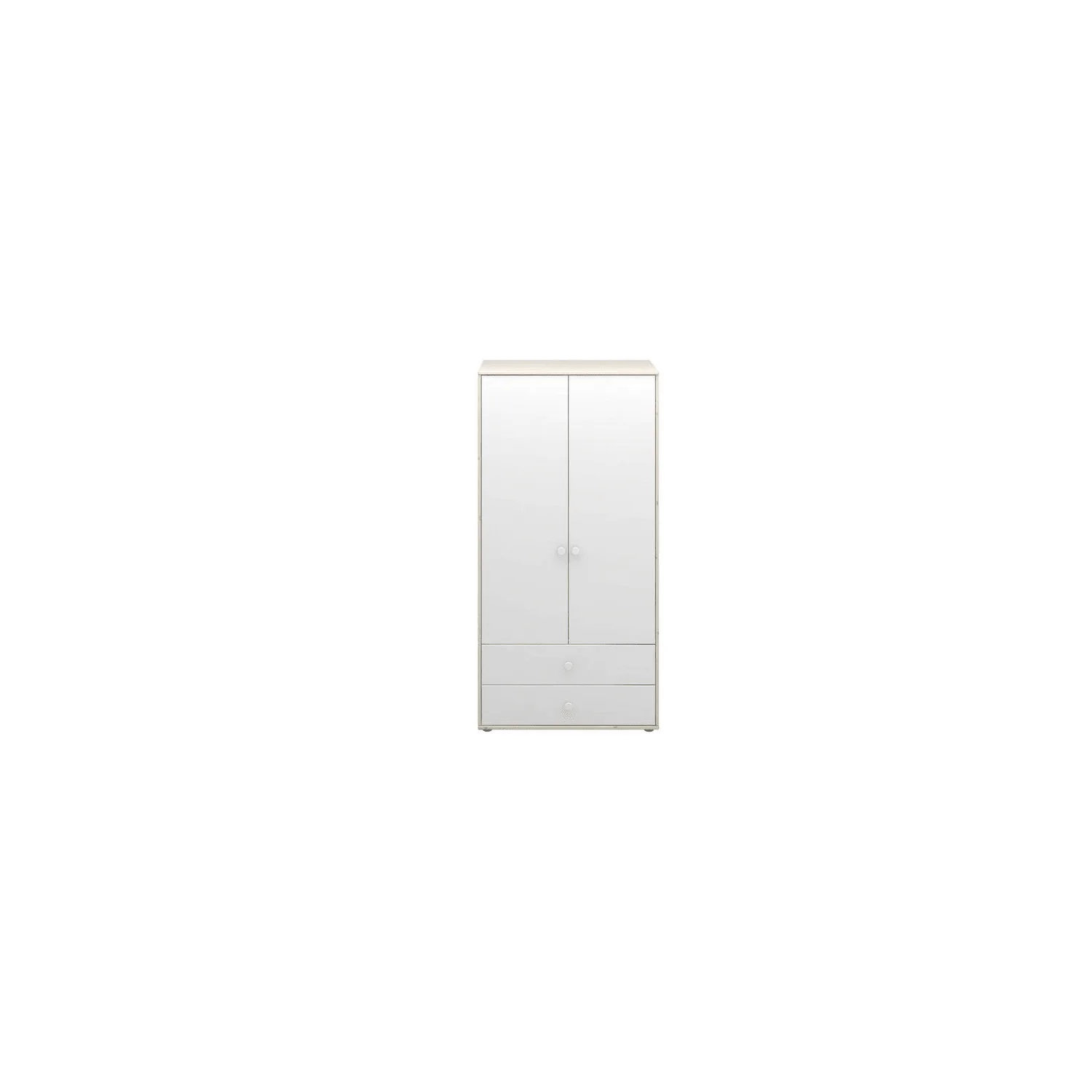 Flexa Kleiderschrank - Classic, mit 2 Türen und 2 Schubladen, 101,3x202,5 cm, Farbe: Weiß gekalkt / Weiß / Weiß