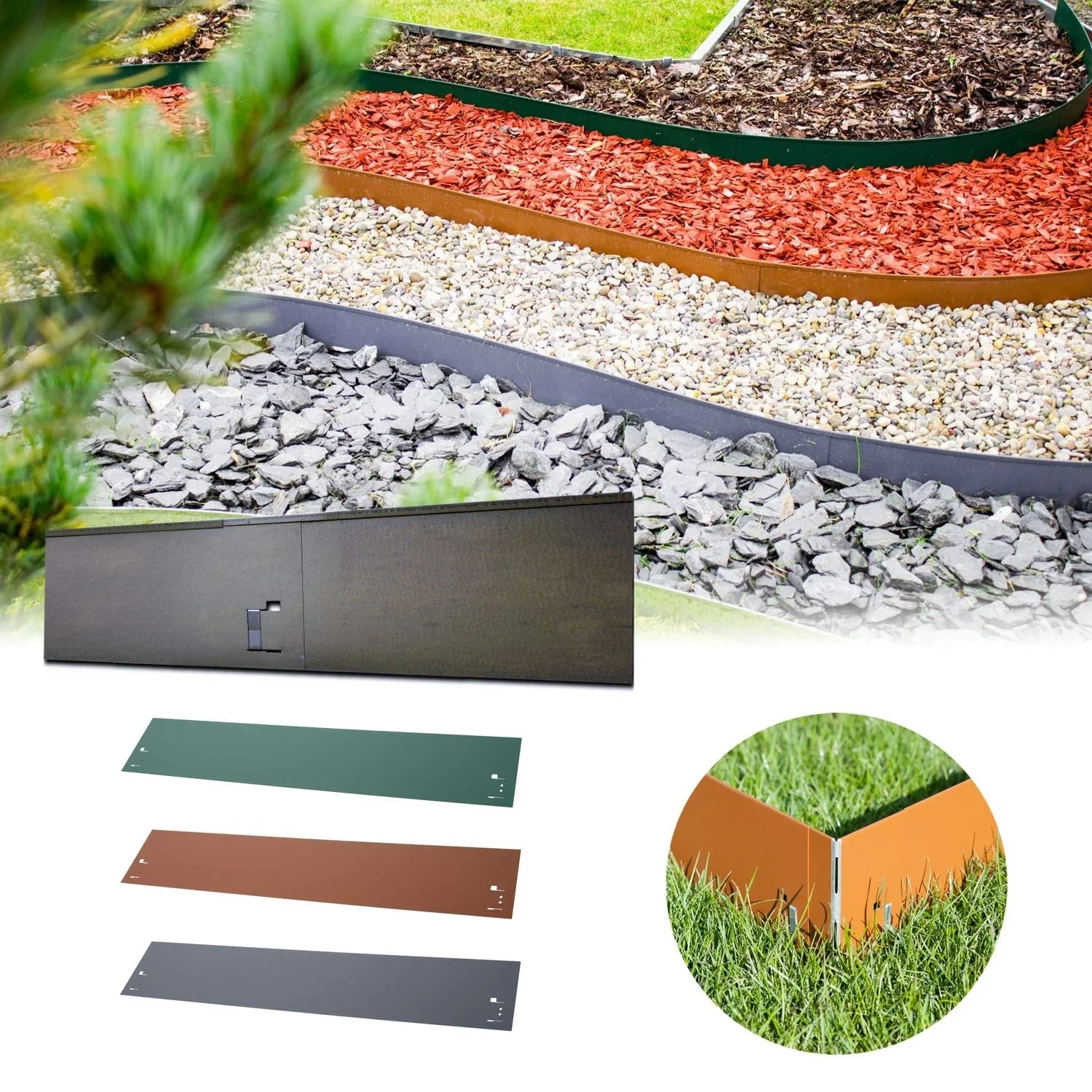 "Rasenkanten Metall 18.5 cm x 120 cm | Beeteinfassung | Beetumrandung | Beetbegrenzungen, Color-GS: braun image"