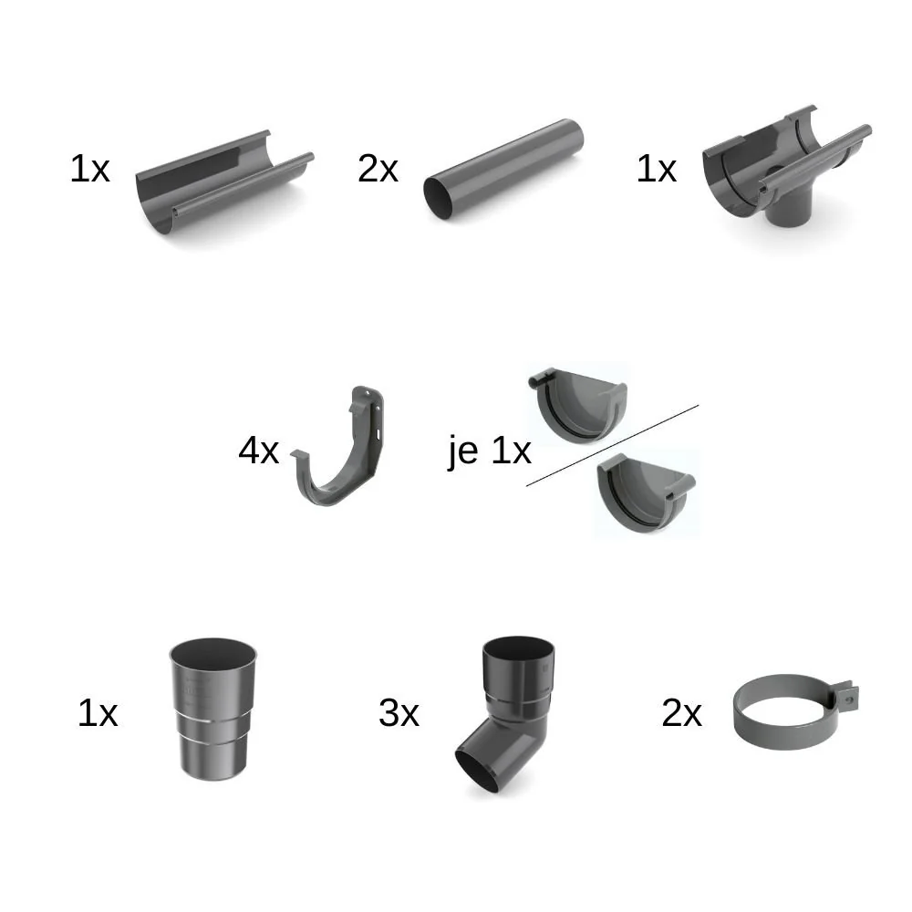 "Dachrinne Set, Regenrinne Komplettset, 2m Graphit image"