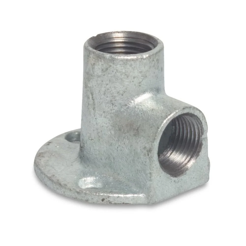 Tempergussfitting, Gewindefitting, Wandscheibe 90°, 1/2" IG x 1/2" IG