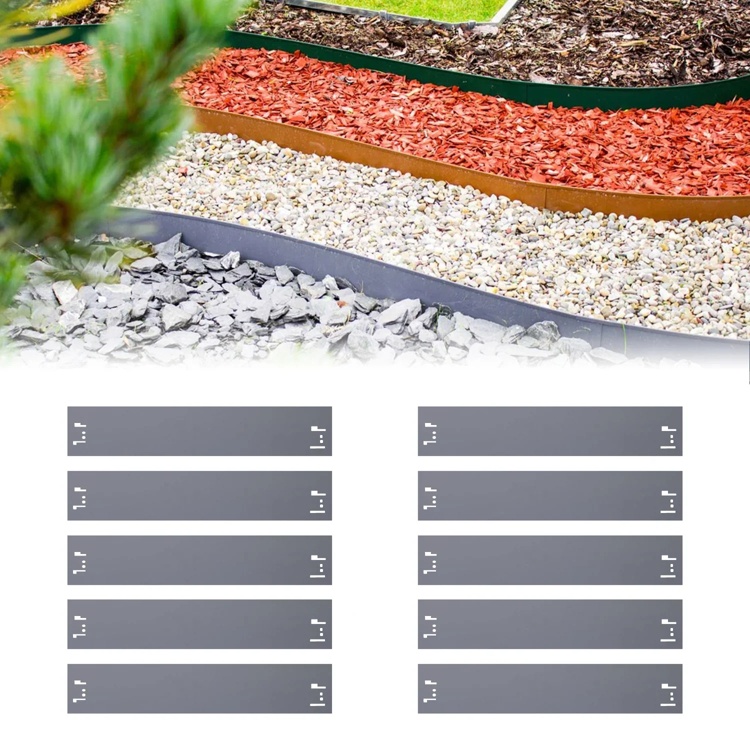 10er Set Rasenkanten Metall 13.5 cm hoch, 12 m lang | Beeteinfassung | Beetumran