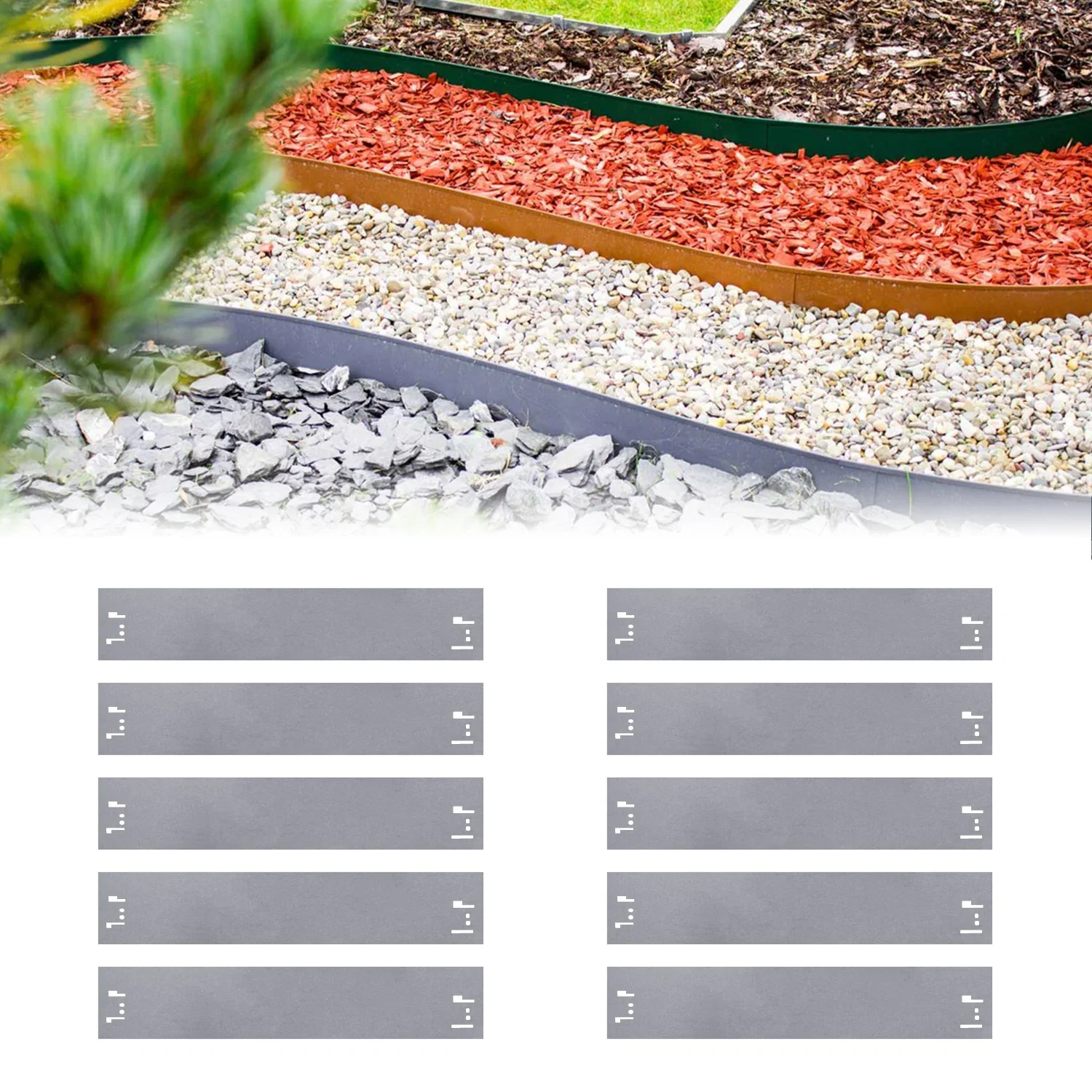 10er Set Rasenkanten Metall 13.5 cm hoch, 12 m lang | Beeteinfassung | Beetumrandung | Beetbegrenzungen, Color-GS: ohne Farbe