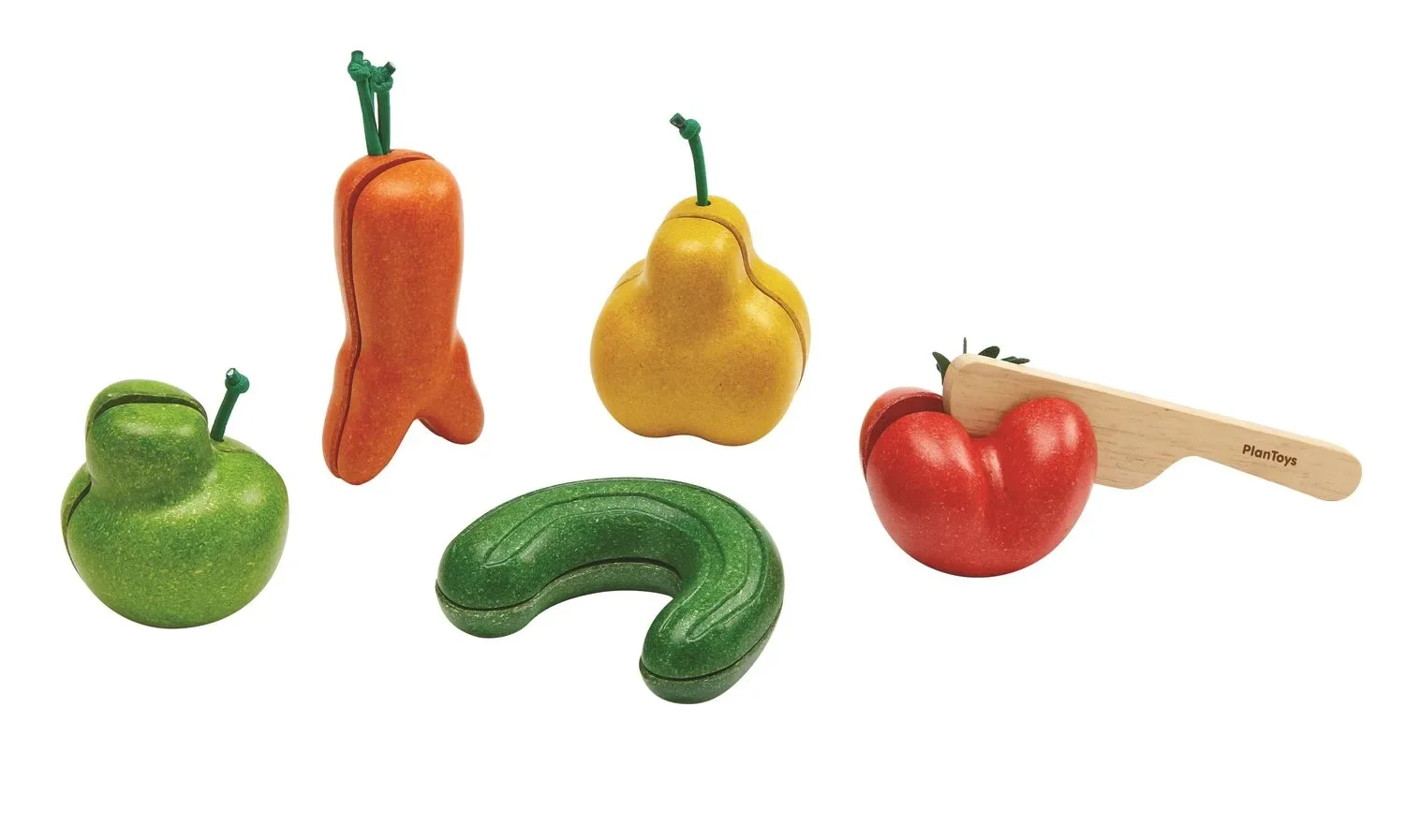 "Plan Toys - Krummes Obst & Gemüse Set, Gummibaumholz image"