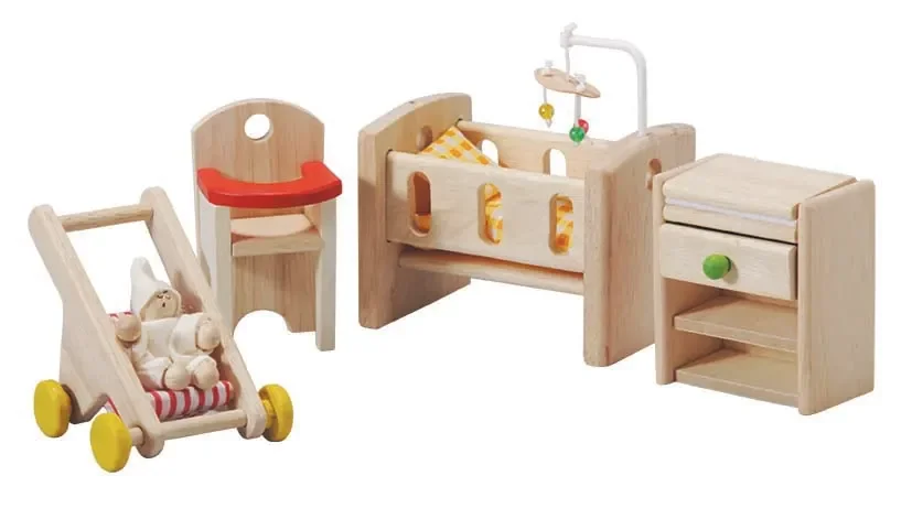 "Plan Toys - Puppenmöbelset Set - Schlafzimmer Baby, Gummibaumholz image"
