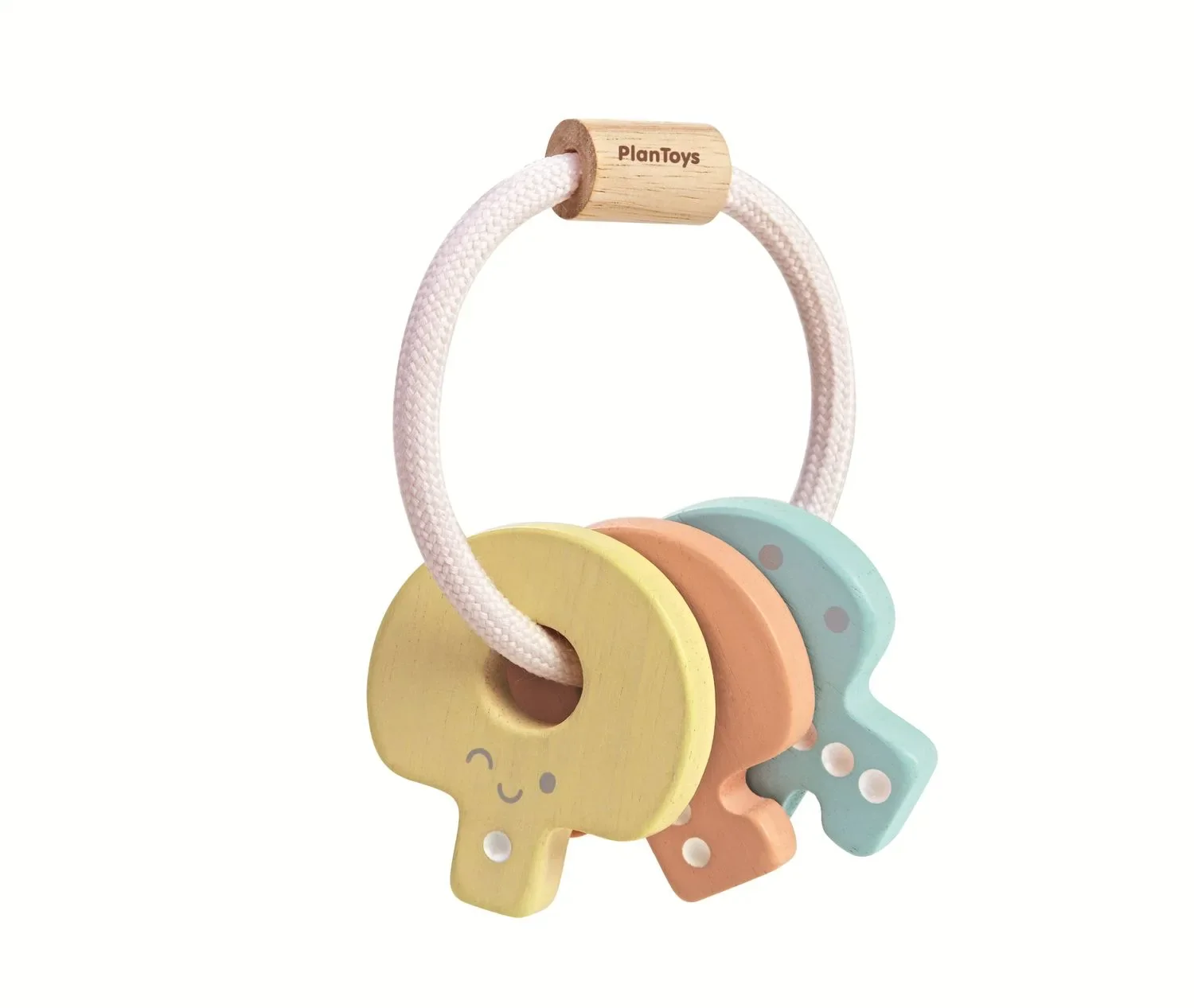 Plan Toys - Rassel - Babyschlüssel pastell, Gummibaumholz