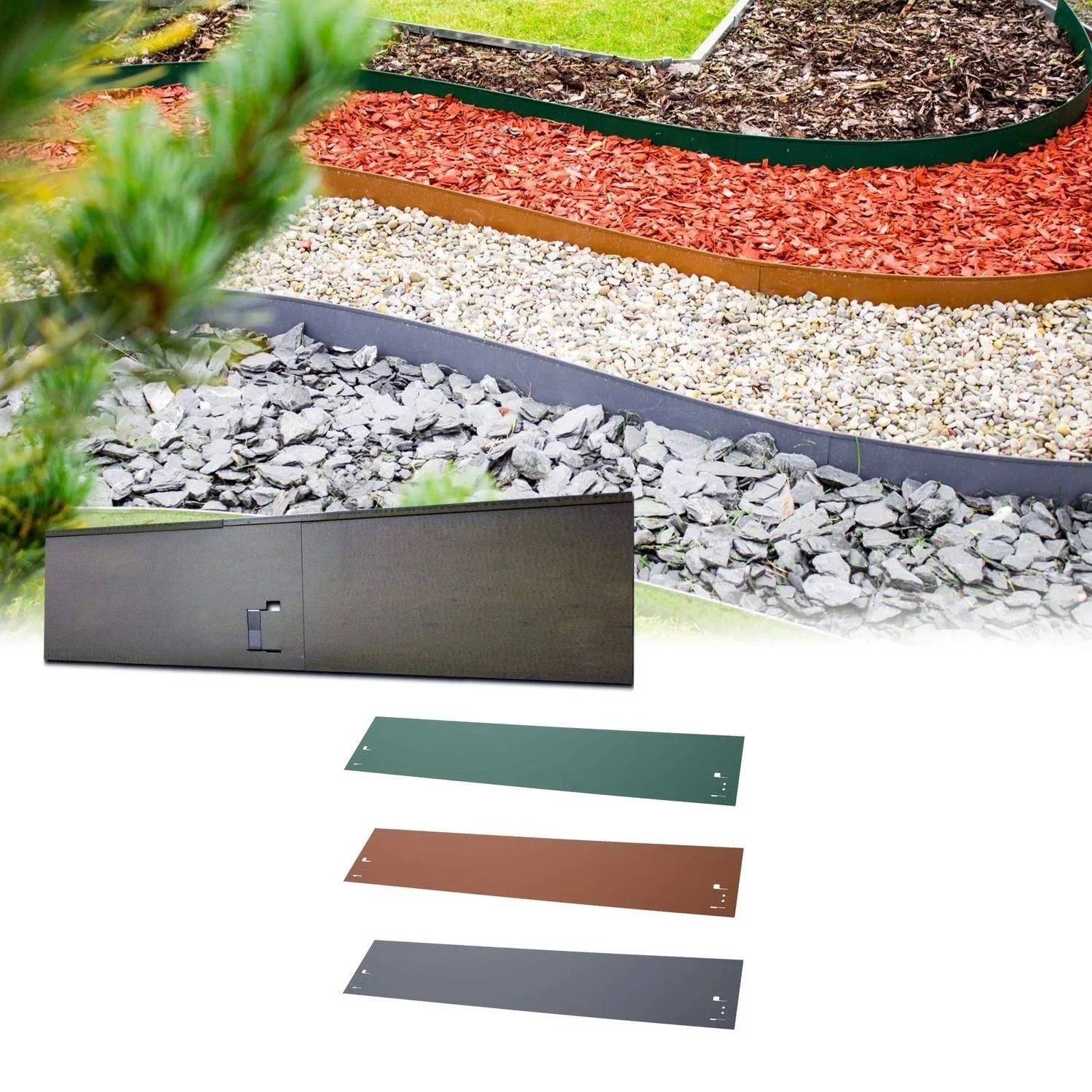 Rasenkanten Metall Höhe 13.5-18.5 cm Länge 120 cm  | Beeteinfassung | Beetumrandung | Beetbegrenzungen, Farbe: Grau; Größe: 1 Stück 18.5cm