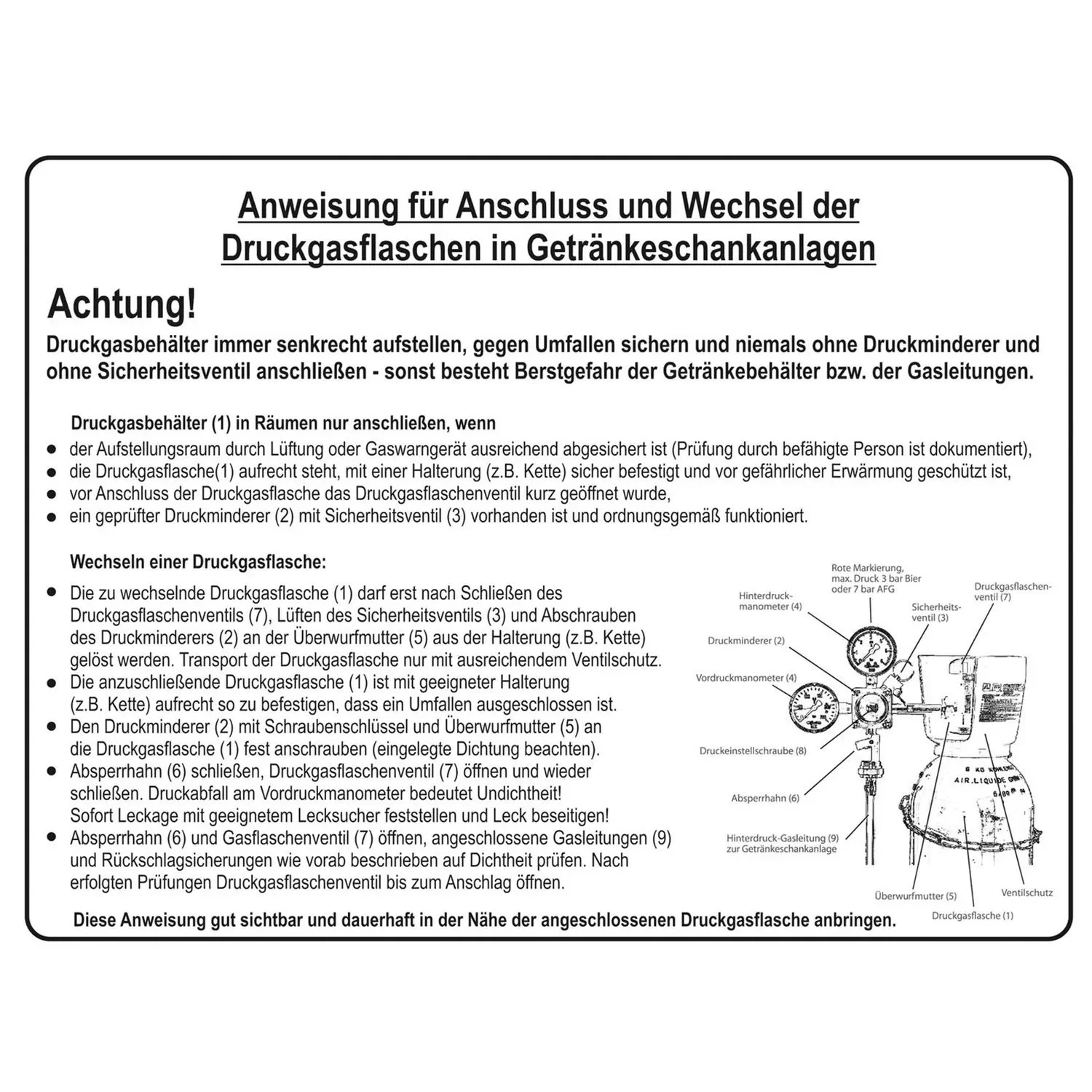 „Anweisung“, Schild aus Kunststoff