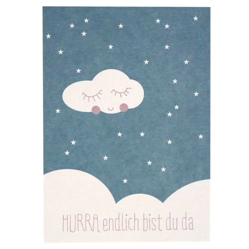 Ava & Yves Postkarte Geburt Wolke blau