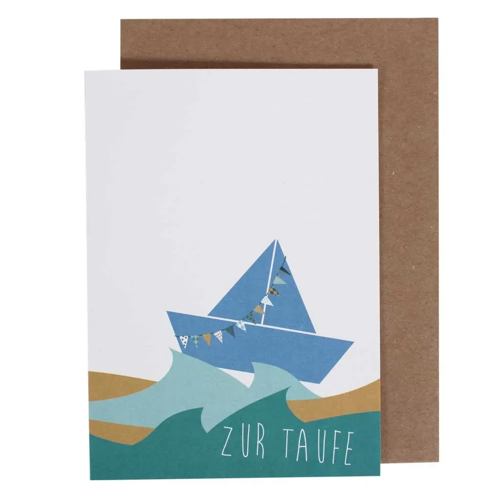 Ava & Yves Glückwunschkarte Taufe Schiffchen blau