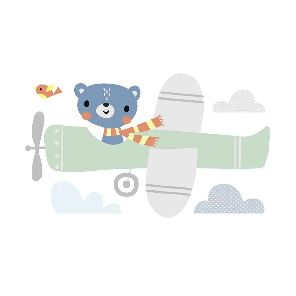 Lilipinso Wandsticker XL Bär im Flugzeug grau grün