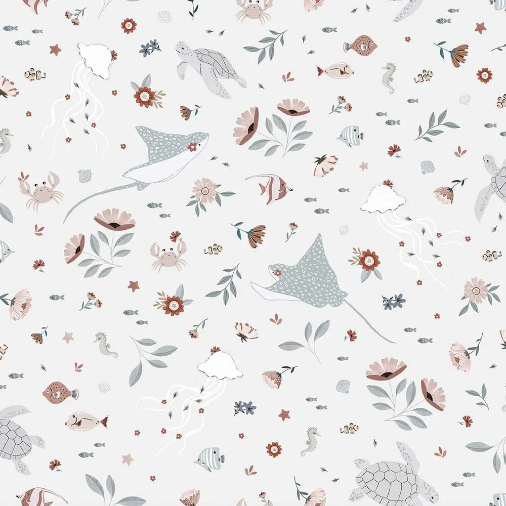 "Lilipinso Vlies Tapete Florale Unterwasserwelt grau rosa image"