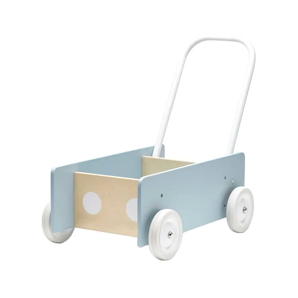 Lauflernwagen aus Holz in Graublau