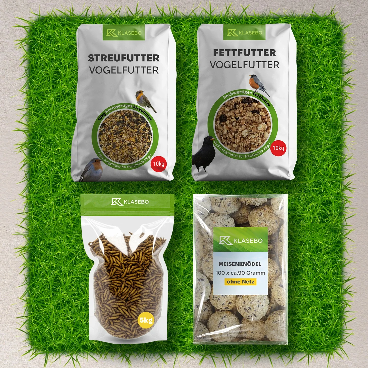 Premium Wildvogel Futter-Set  - Streufutter 10kg, getrocknete Soldatenfliegenlar