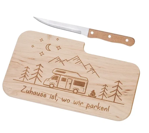 Schneidebrett Camping mit Messer