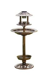 Solar-Vogelbad mit Pflanzschale, bronze