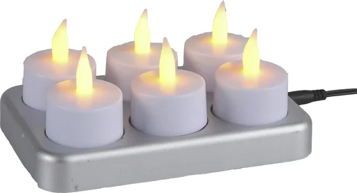 "LED Teelicht Set - 6 Stück, mit Ladestation, weiß image"