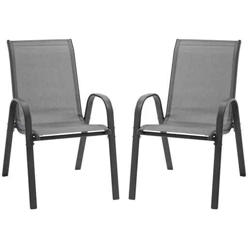 2er-Set Gartenstuhl Stapelstuhl Metall Mesh-Gewebe Grau