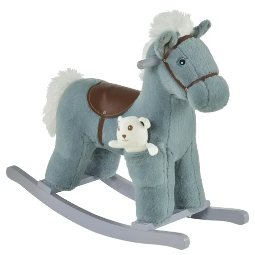 "Kinder Schaukelpferd Baby Schaukeltier mit Tiergeräusche Spielzeug Haltegriffe für 18-36 Monate Plüsch Blau 65 x 26 x 55 image"