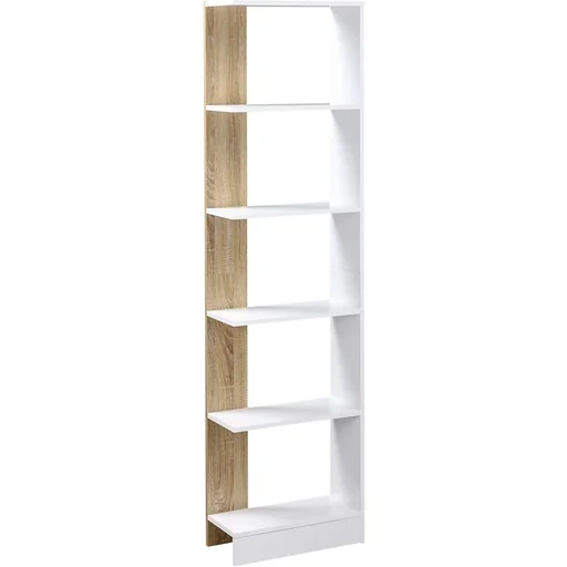 "Standregal Bücherregal 5-stufiges Büroregal Lagerregal Aktenregal Küchenregal Spanplatte Eiche+Weiß 45 x 21 x 170 cm image"