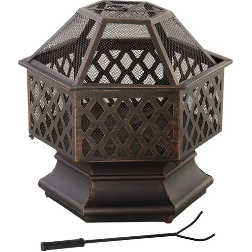 "Feuerschale Feuerstelle mit Funkenschutz & Grillrost Feuerkorb Outdoor für Heizung BBQ Garten Terrase vintage Metall Bro image"