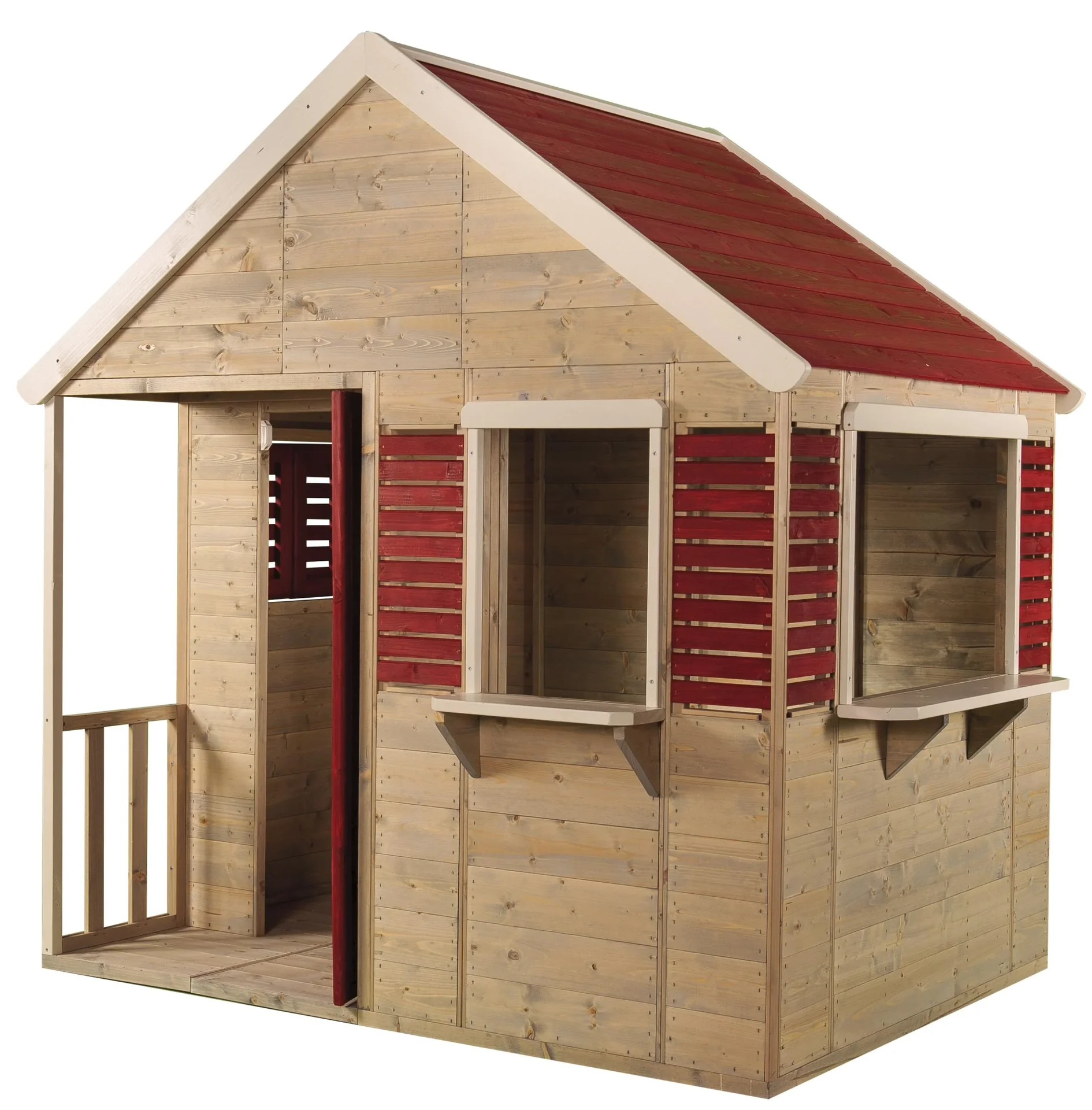 "Wendi Toys Spielhaus Krokodil 120×155×168 cm Natur/Rot – Veranda & bewegliche Fensterläden image"