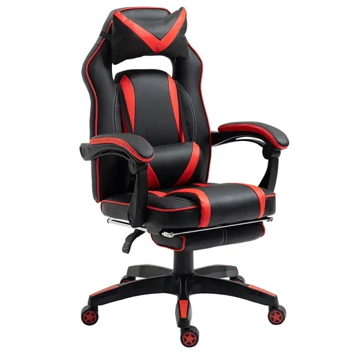 "Gaming-Stuhl Bürostuhl Drehstuhl Chefsessel mit Fußstütze Rückenlehne Kissen verstellbar Kunstleder Rot+Schwarz 65x64x11 image"