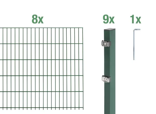 "Doppelstabmattenzaun Komplettset, grün, Höhe 140 cm, Länge 16 m image"