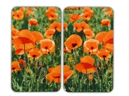 3 in 1 Herd-Abdeckplatten, Schneidbretter, Arbeitsplatten, Glas, Mohnblumen-Desi